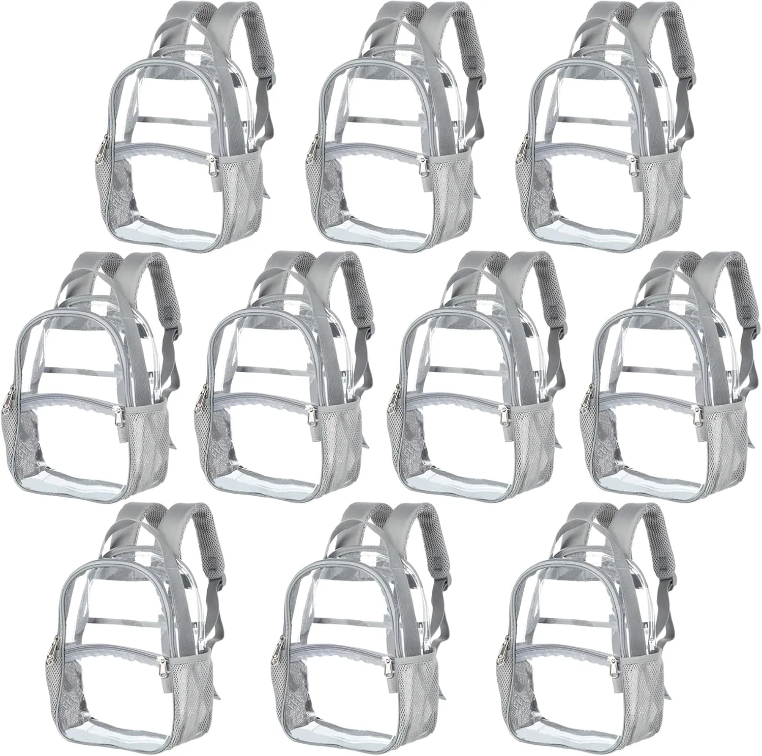 10packs Clear Bag Stadium Approved - Plastic Backpack Small See Through Transparent Perfect for Work, School, Travel grey