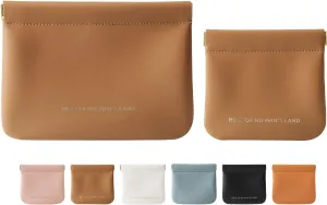 2 PCS Small Cosmetic Bag for Purse, Organosilicon Super Fiber Leather Mini Makeup Bag Coin Purse for Women, Snap Closure Travel Makeup Pouch for Lipstick Jewelry Key Change (Brown)