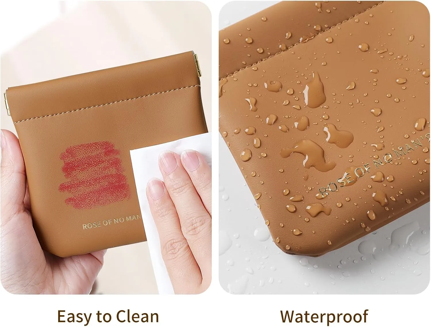2 PCS Small Cosmetic Bag for Purse, Organosilicon Super Fiber Leather Mini Makeup Bag Coin Purse for Women, Snap Closure Travel Makeup Pouch for Lipstick Jewelry Key Change (Brown)