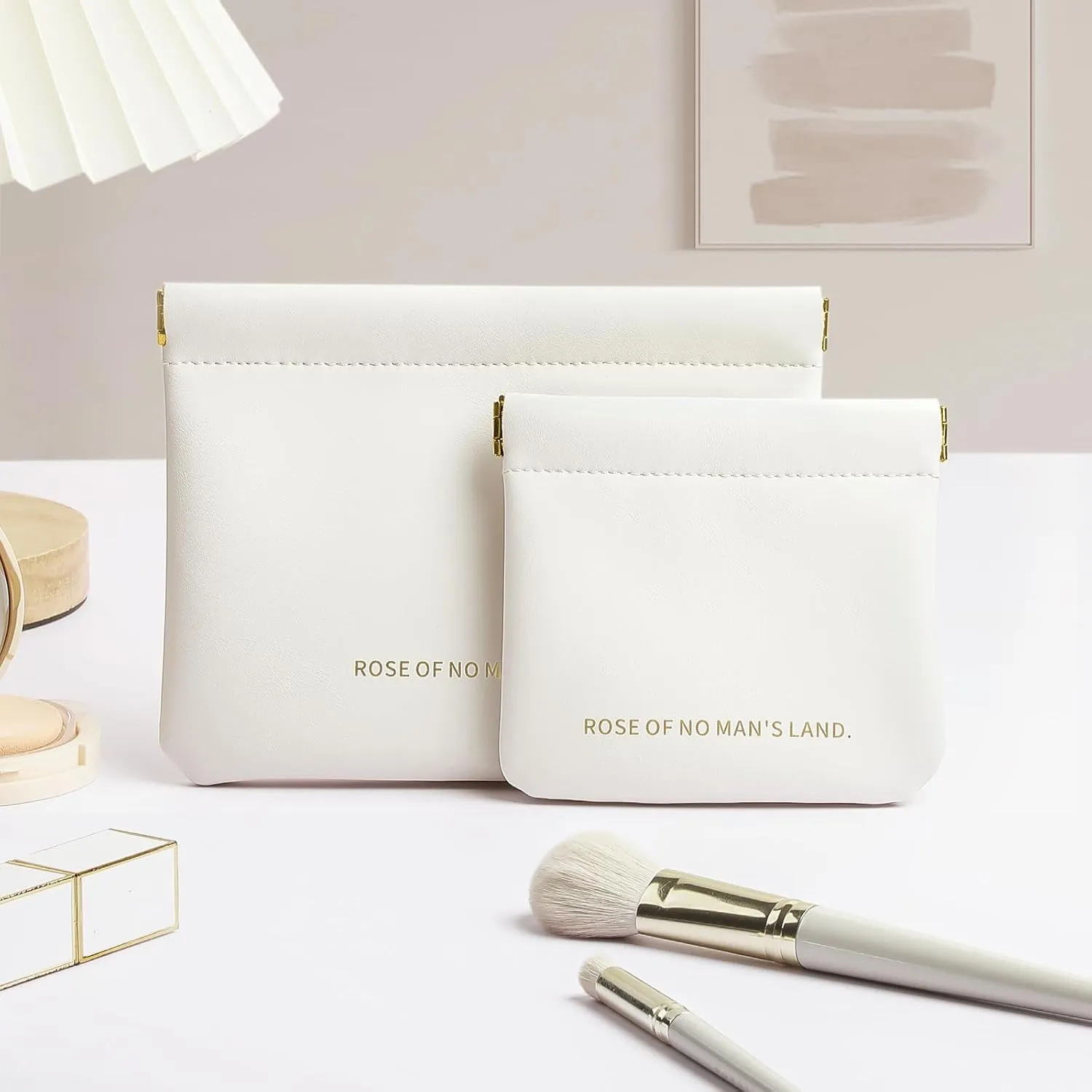 2 PCS Small Cosmetic Bag for Purse, Organosilicon Super Fiber Leather Mini Makeup Bag Coin Purse for Women, Snap Closure Travel Makeup Pouch for Lipstick Jewelry Key Change (Cream)