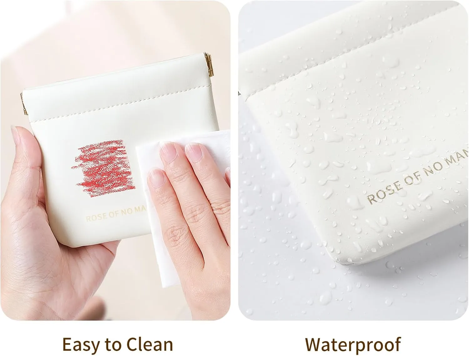 2 PCS Small Cosmetic Bag for Purse, Organosilicon Super Fiber Leather Mini Makeup Bag Coin Purse for Women, Snap Closure Travel Makeup Pouch for Lipstick Jewelry Key Change (Cream)