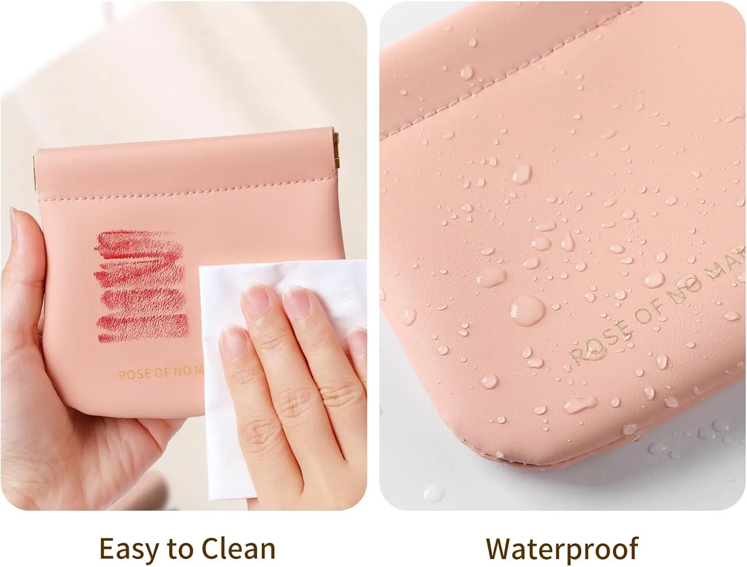 2 PCS Small Cosmetic Bag for Purse, Organosilicon Super Fiber Leather Mini Makeup Bag Coin Purse for Women, Snap Closure Travel Makeup Pouch for Lipstick Jewelry Key Change (Pink)