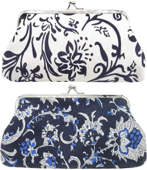 2 Pcs Vintage Floral Canvas Coin Purses Make Up Cellphone Bag Key Holder Kiss Lock Clasp Change Pouch Vintage Flower Cash Wallet Trinkets Pouch