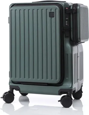 20-Inch Expandable Carry-On Luggage with USB Port - PC Hardside Travel Suitcase with Spinner Wheels - Milk Gray(Blackish green)