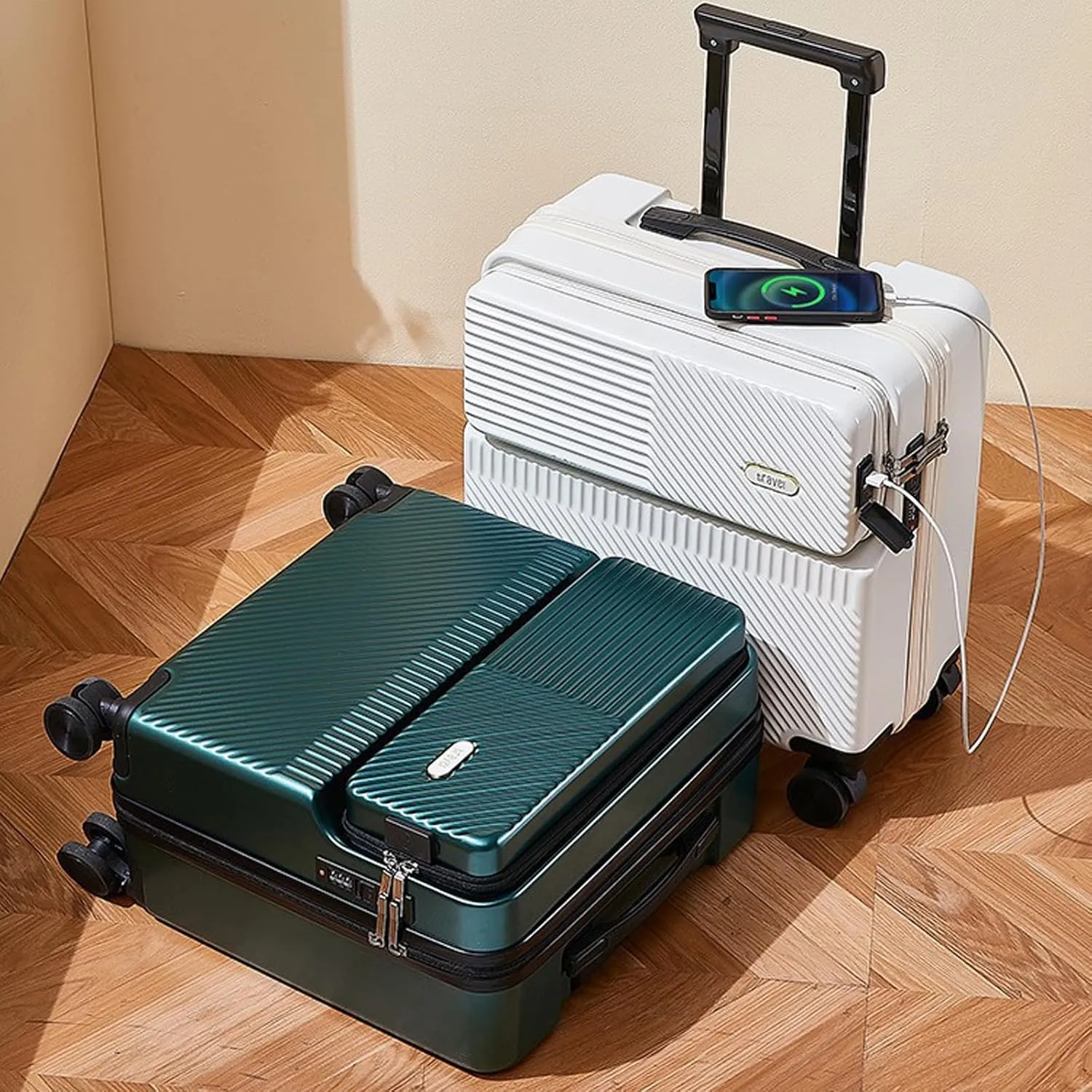 20 Inch Hard Shell Carry On Luggage with Spinner Wheels - Durable PC Suitcase for Travel, White(White,20in)