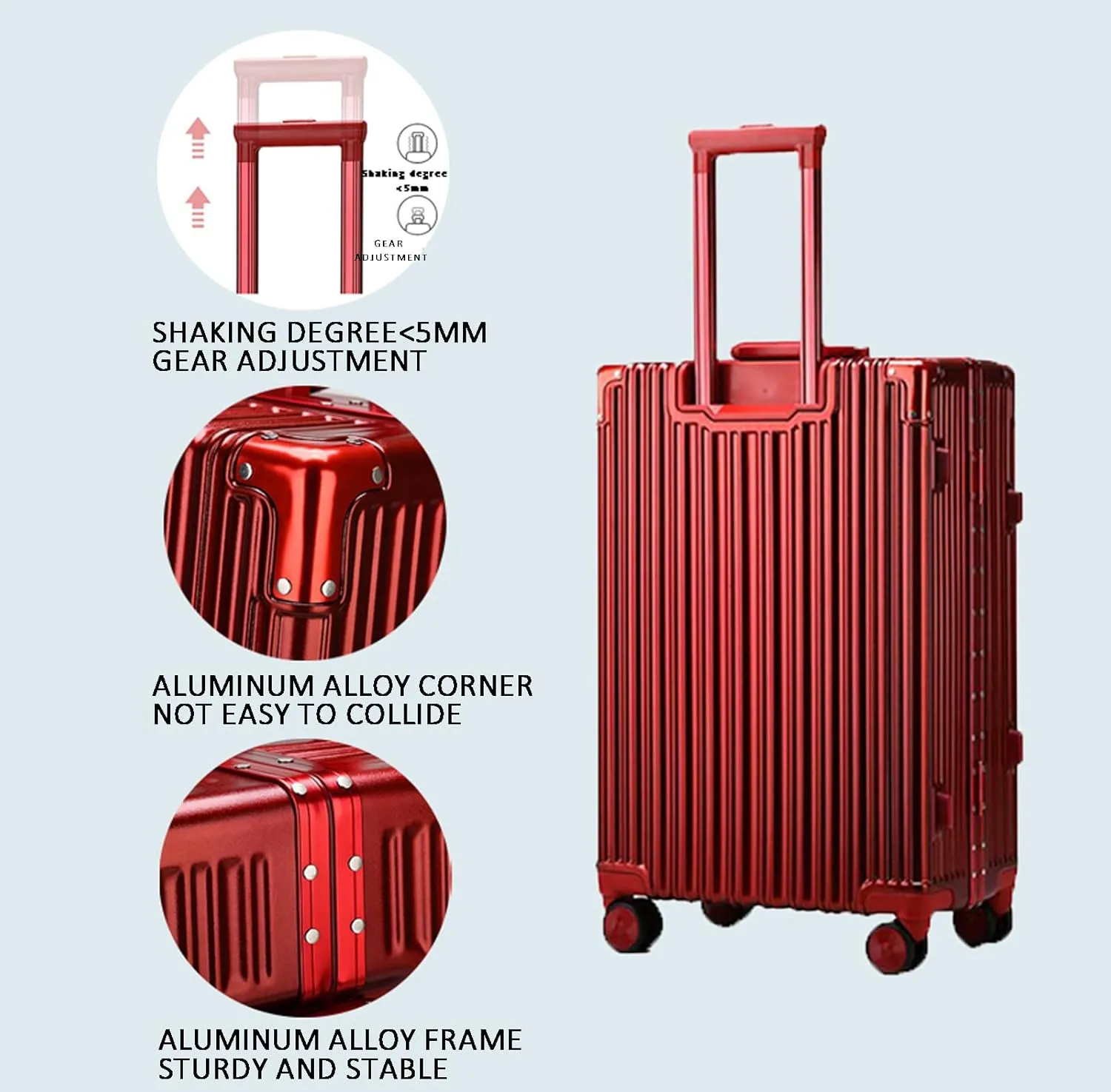 22in Aluminum Frame Carry-On Suitcase - Durable ABS PC with 4 Spinner Wheels, Blue Luggage for Travel(Black,22in)