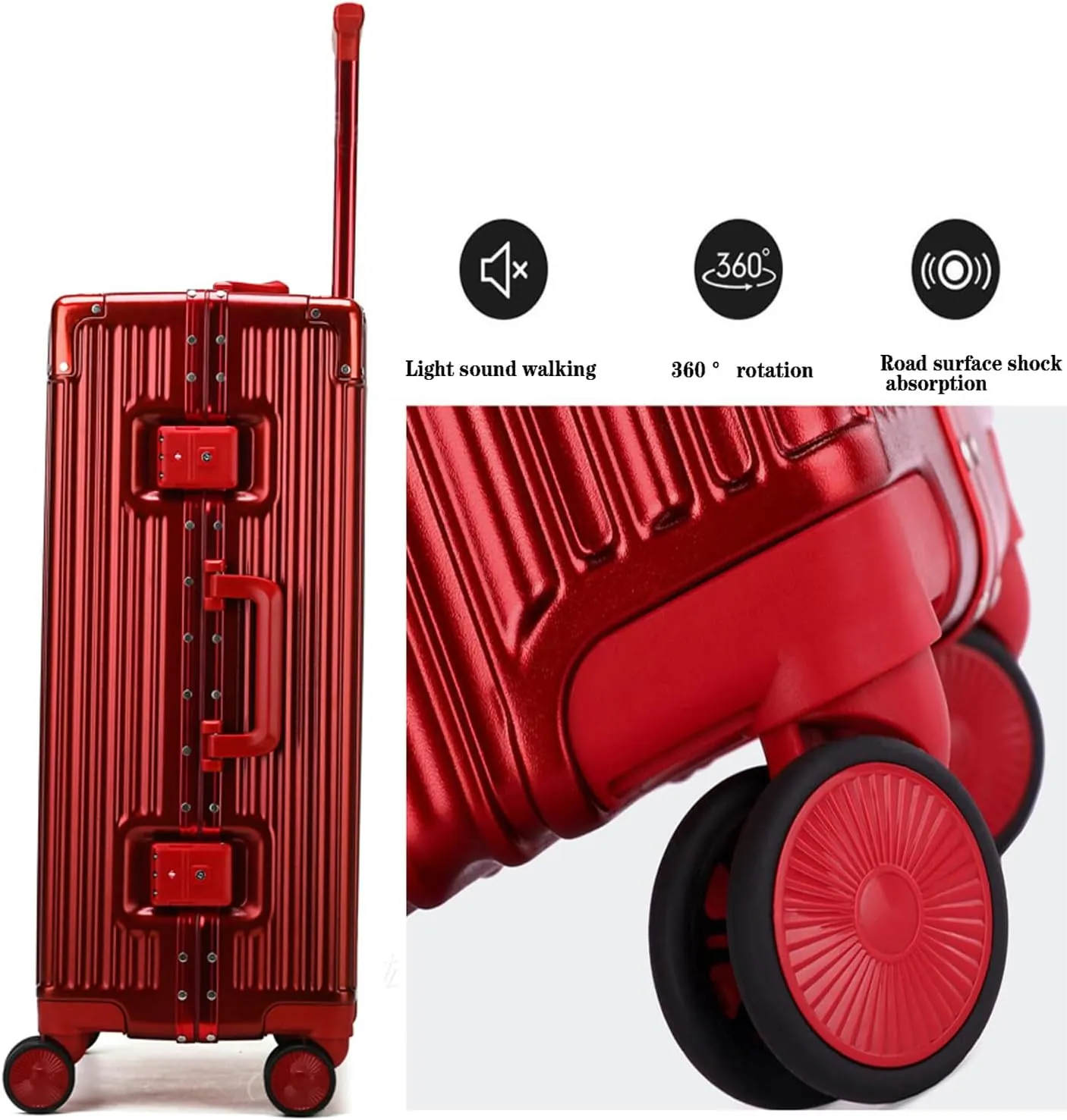 22in Aluminum Frame Carry-On Suitcase - Durable ABS PC with 4 Spinner Wheels, Blue Luggage for Travel(Black,22in)