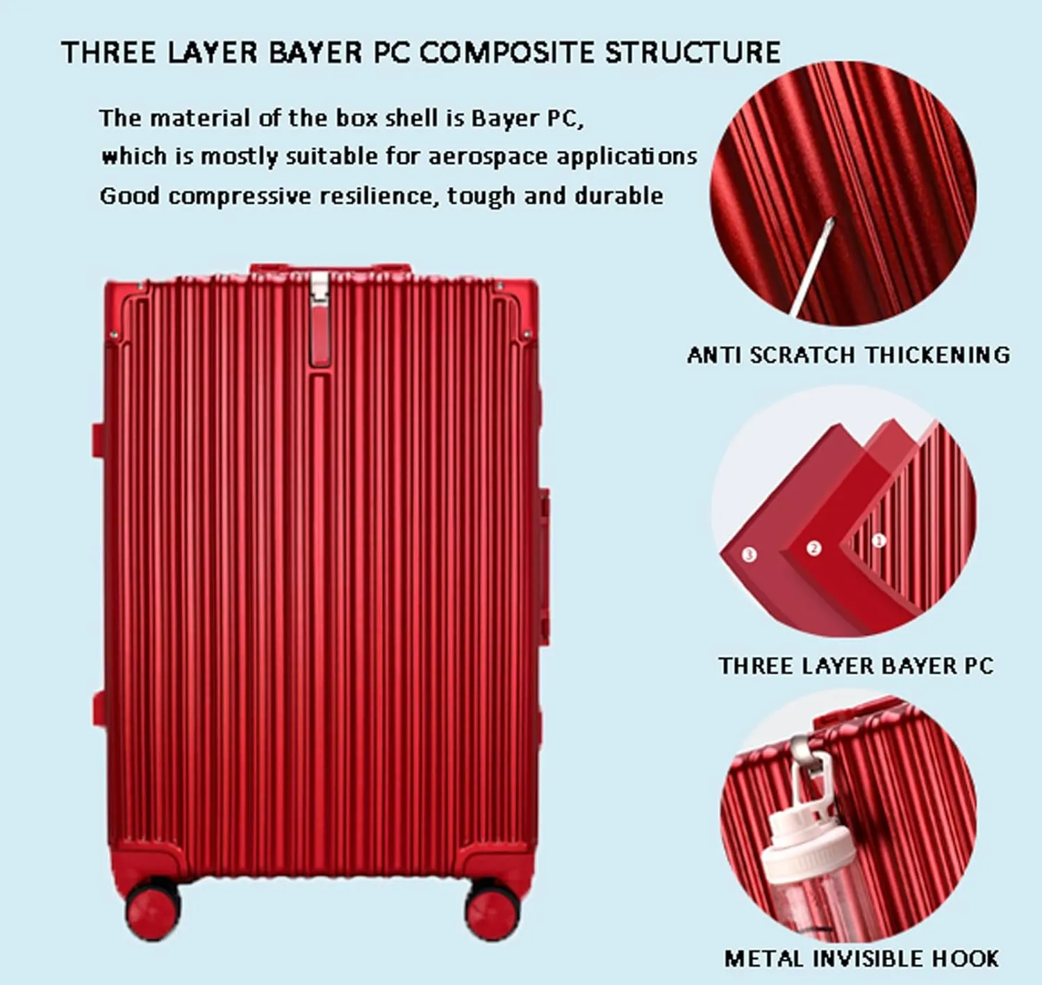 22in Aluminum Frame Carry-On Suitcase - Durable ABS PC with 4 Spinner Wheels, Blue Luggage for Travel(Black,22in)