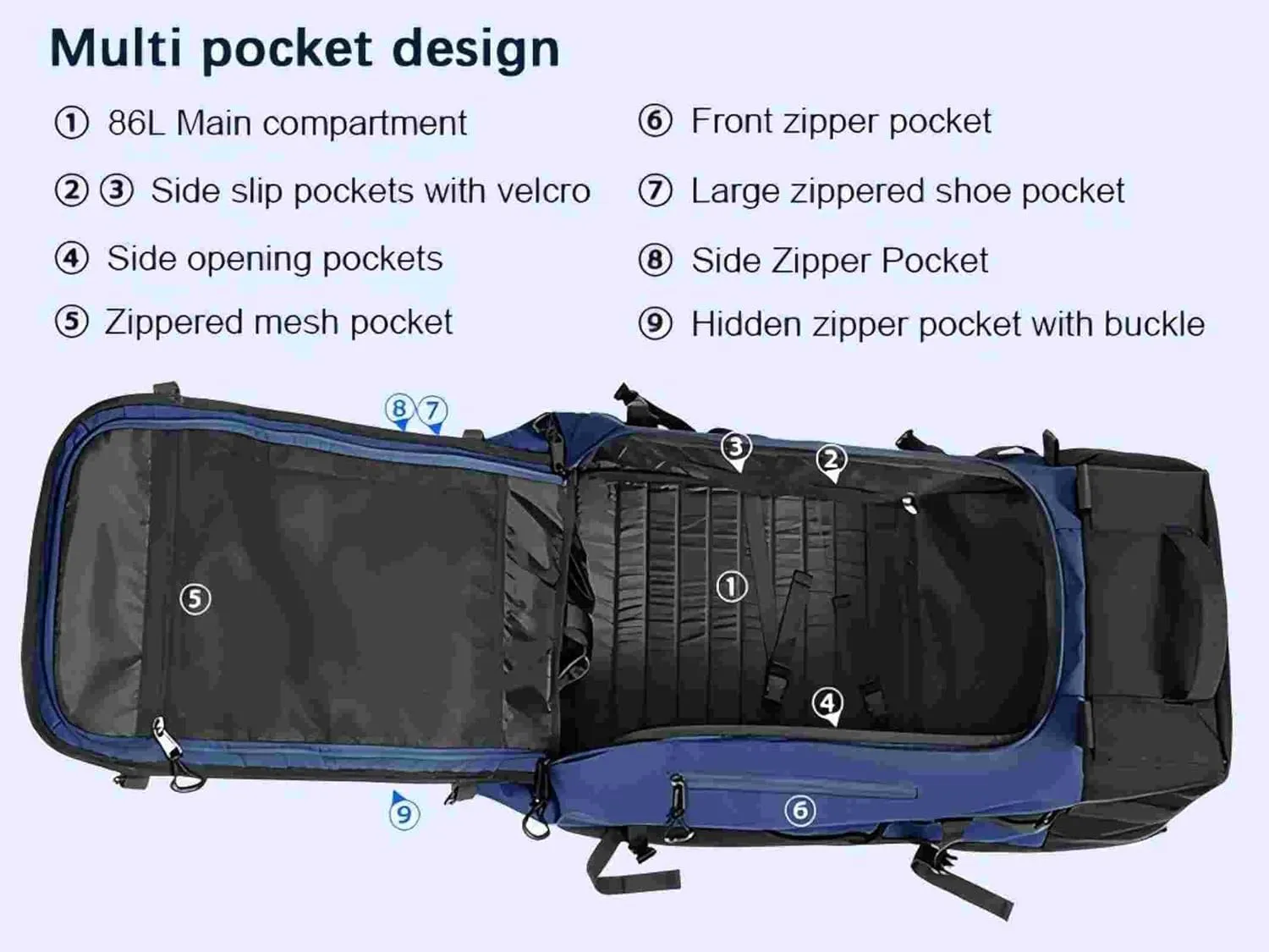29" 86L Foldable Wheeled Duffle Bag, Waterproof Travel Rolling Backpack with Quilted Bottom, Navy