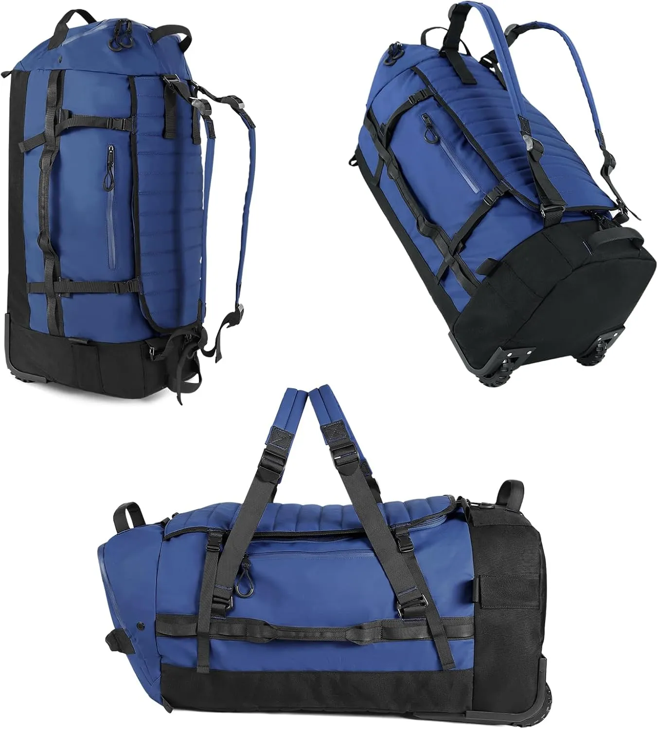 29" 86L Foldable Wheeled Duffle Bag, Waterproof Travel Rolling Backpack with Quilted Bottom, Navy