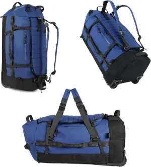 29" 86L Foldable Wheeled Duffle Bag, Waterproof Travel Rolling Backpack with Quilted Bottom, Navy