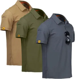 3 Pack Mens Polo Shirts Quick Dry Performance Short Sleeve Lightweight Golf Tactical Shirts Casual Collared T-Shirt