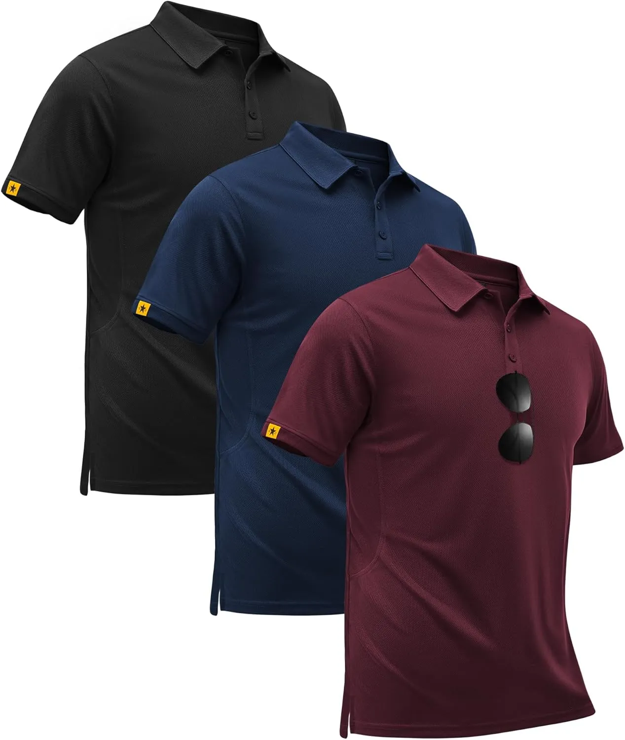 3 Pack Polo Shirts for Men Short Sleeve Moisture-Wicking Golf Shirts Athletic Casual Collared T-Shirt
