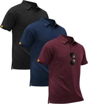 3 Pack Polo Shirts for Men Short Sleeve Moisture-Wicking Golf Shirts Athletic Casual Collared T-Shirt