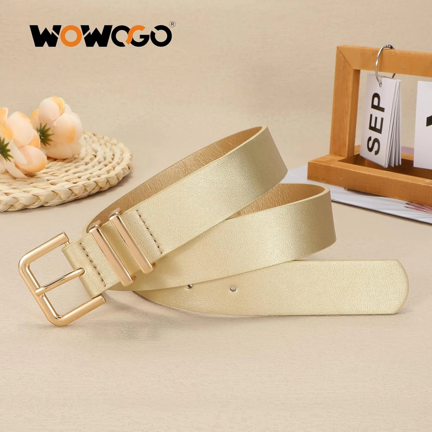 3 Pack Women Leather Belt for Jeans Dresses Pants Fashion Ladies Waist Belts with Gold Silver Buckle