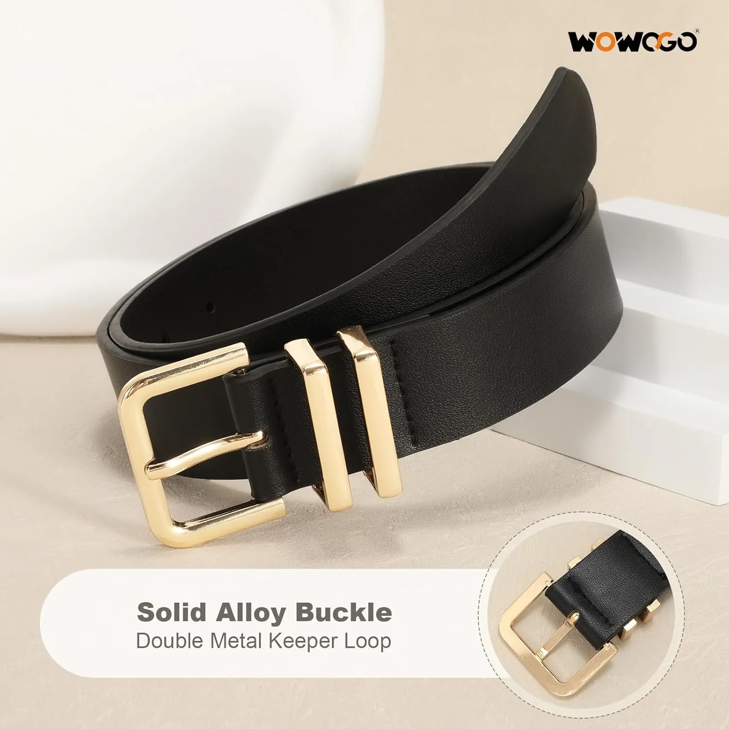 3 Pack Women Leather Belt for Jeans Dresses Pants Fashion Ladies Waist Belts with Gold Silver Buckle