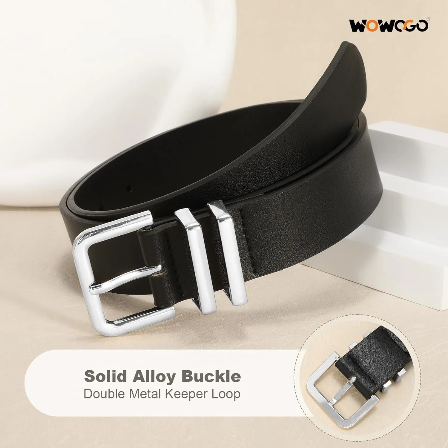 3 Pack Women Leather Belt for Jeans Dresses Pants Fashion Ladies Waist Belts with Gold Silver Buckle