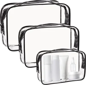 3 Pcs Clear Cosmetic Bag, Travel Makeup Bags with Zipper Airline Travel Clear Toiletry Bag for Women Bathroom and Organizing Toiletry Bag for Women