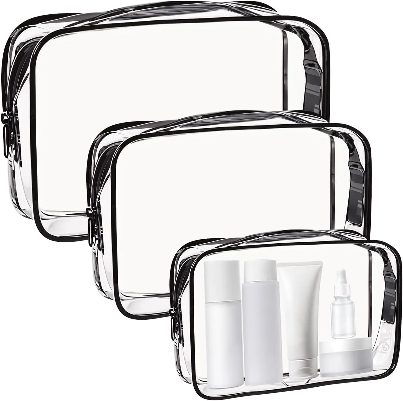 3 Pcs Clear Cosmetic Bag, Travel Makeup Bags with Zipper Airline Travel Clear Toiletry Bag for Women Bathroom and Organizing Toiletry Bag for Women