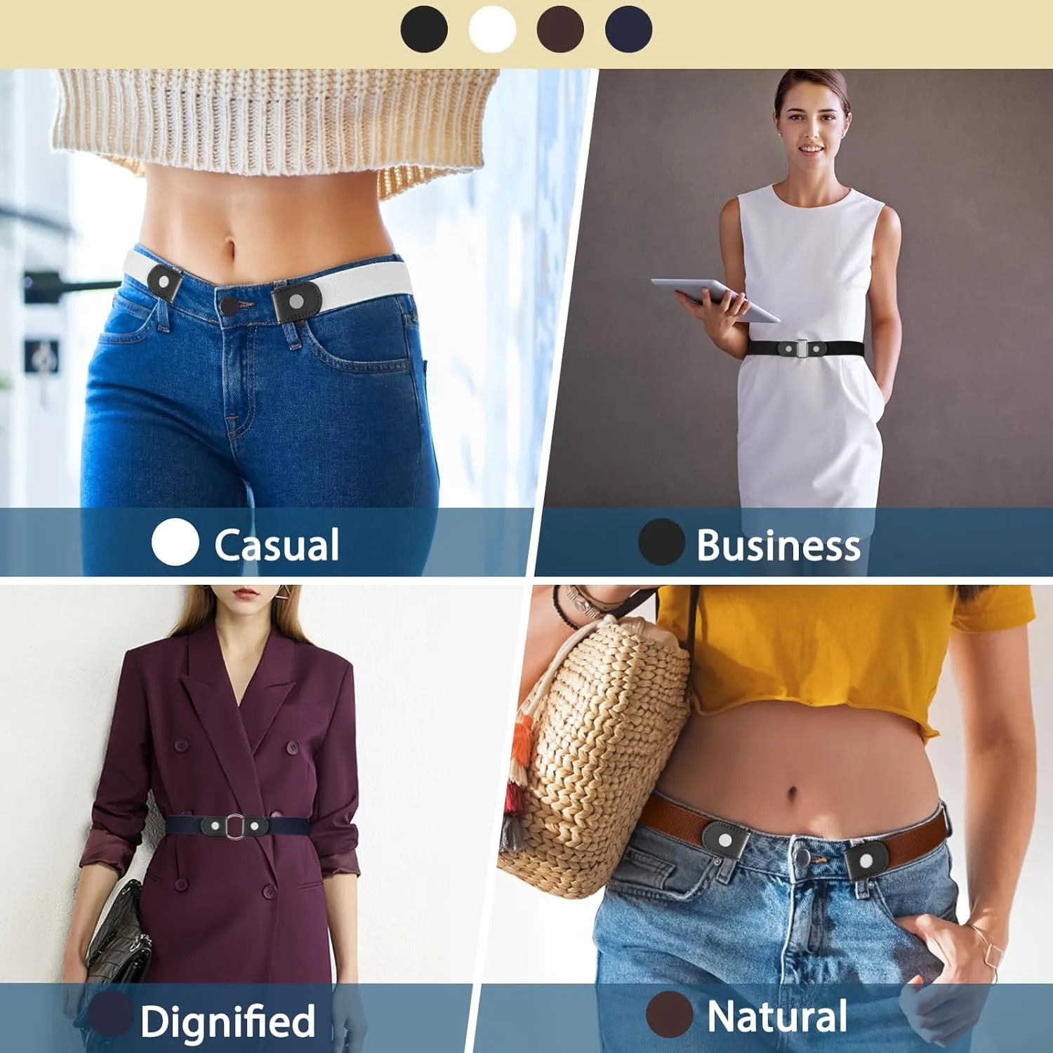 4 PcsNo Buckle Stretch Belt for Women and Men Elastic Waist Belt Invisible Belts for Jeans Pants