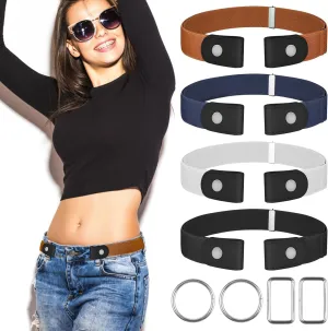 4 PcsNo Buckle Stretch Belt for Women and Men Elastic Waist Belt Invisible Belts for Jeans Pants