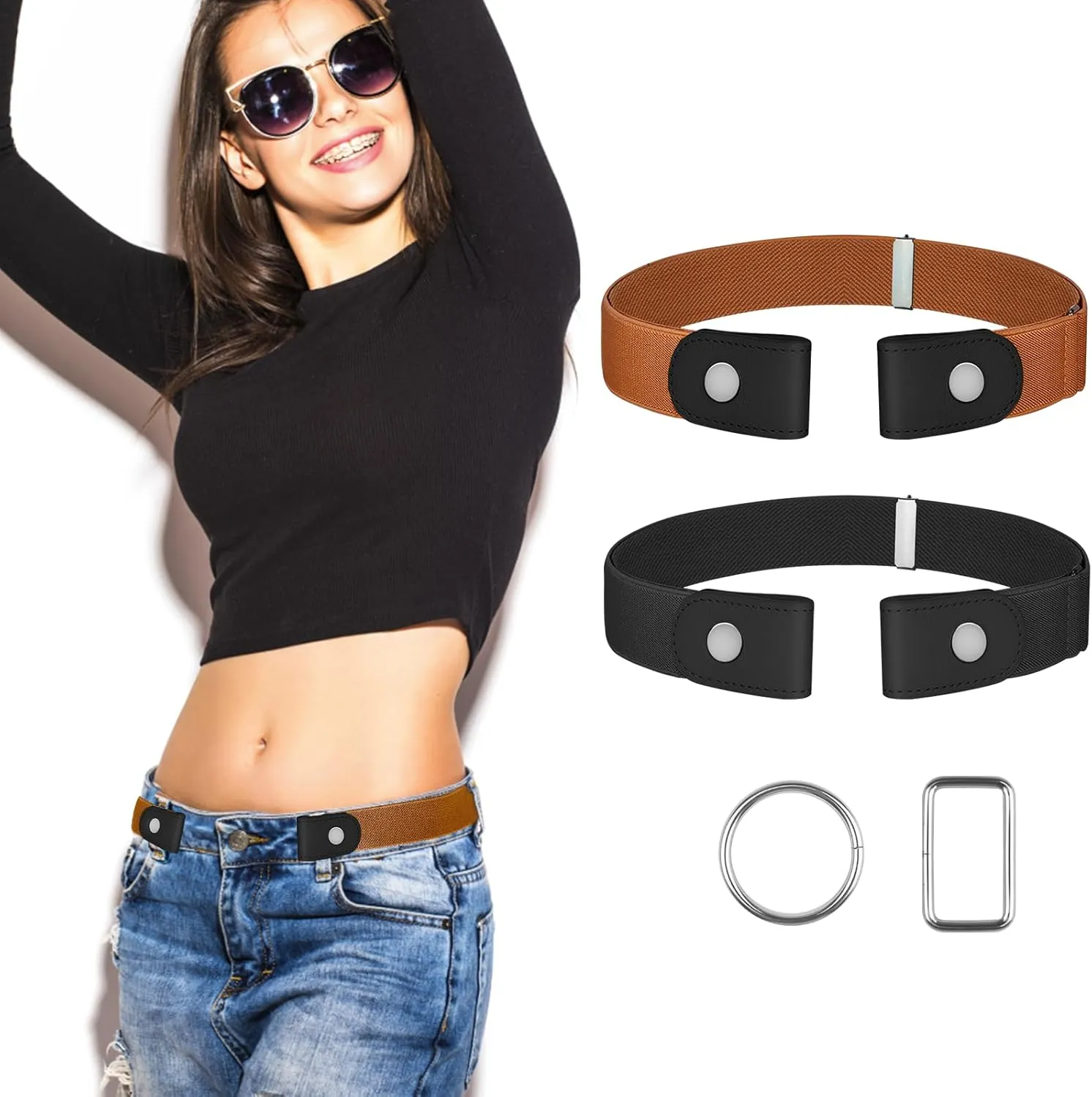 4 PcsNo Buckle Stretch Belt for Women and Men Elastic Waist Belt Invisible Belts for Jeans Pants