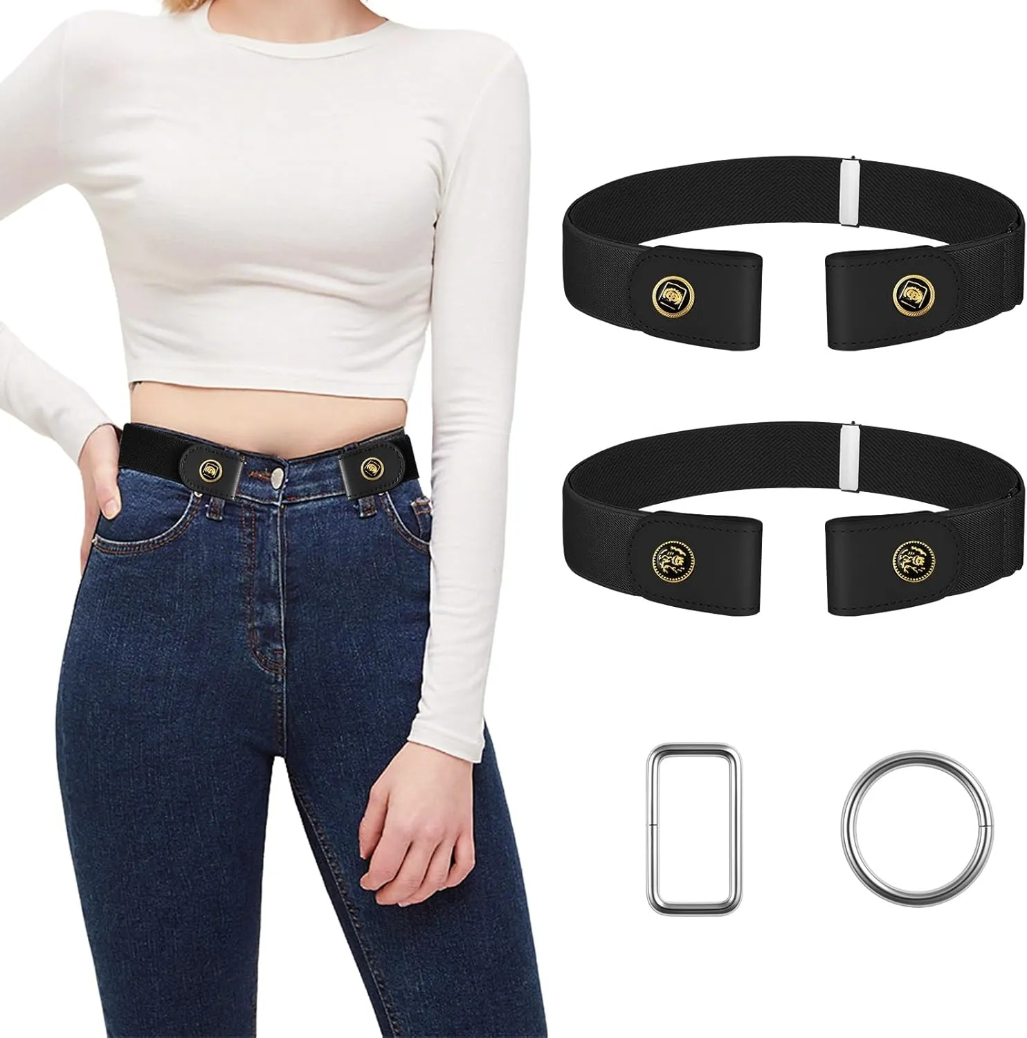 4 PcsNo Buckle Stretch Belt for Women and Men Elastic Waist Belt Invisible Belts for Jeans Pants