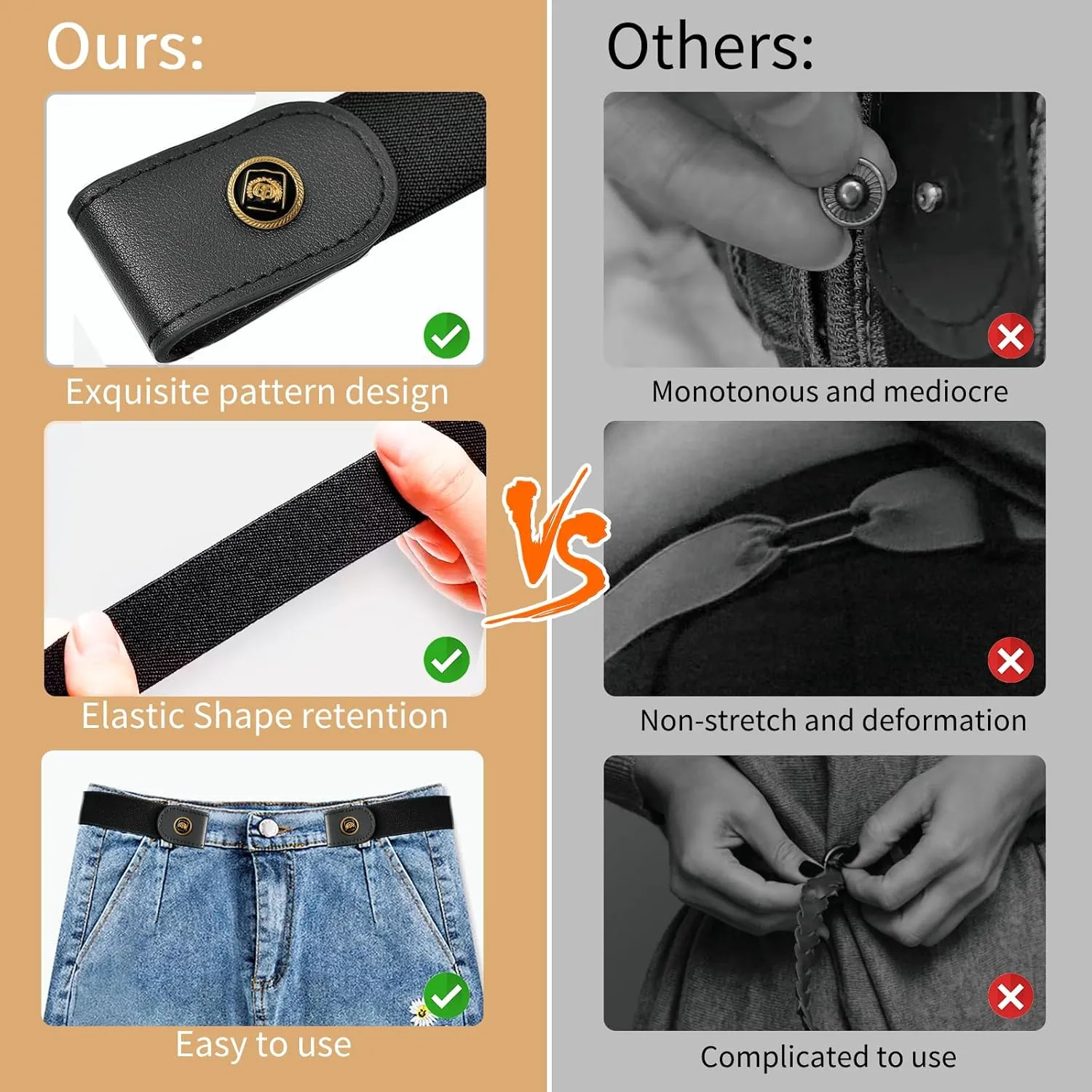 4 PcsNo Buckle Stretch Belt for Women and Men Elastic Waist Belt Invisible Belts for Jeans Pants