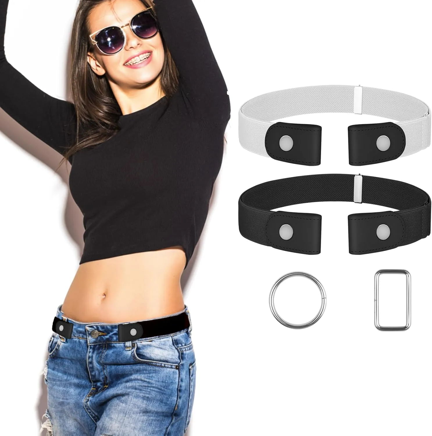 4 PcsNo Buckle Stretch Belt for Women and Men Elastic Waist Belt Invisible Belts for Jeans Pants