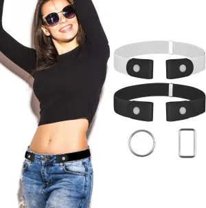 4 PcsNo Buckle Stretch Belt for Women and Men Elastic Waist Belt Invisible Belts for Jeans Pants