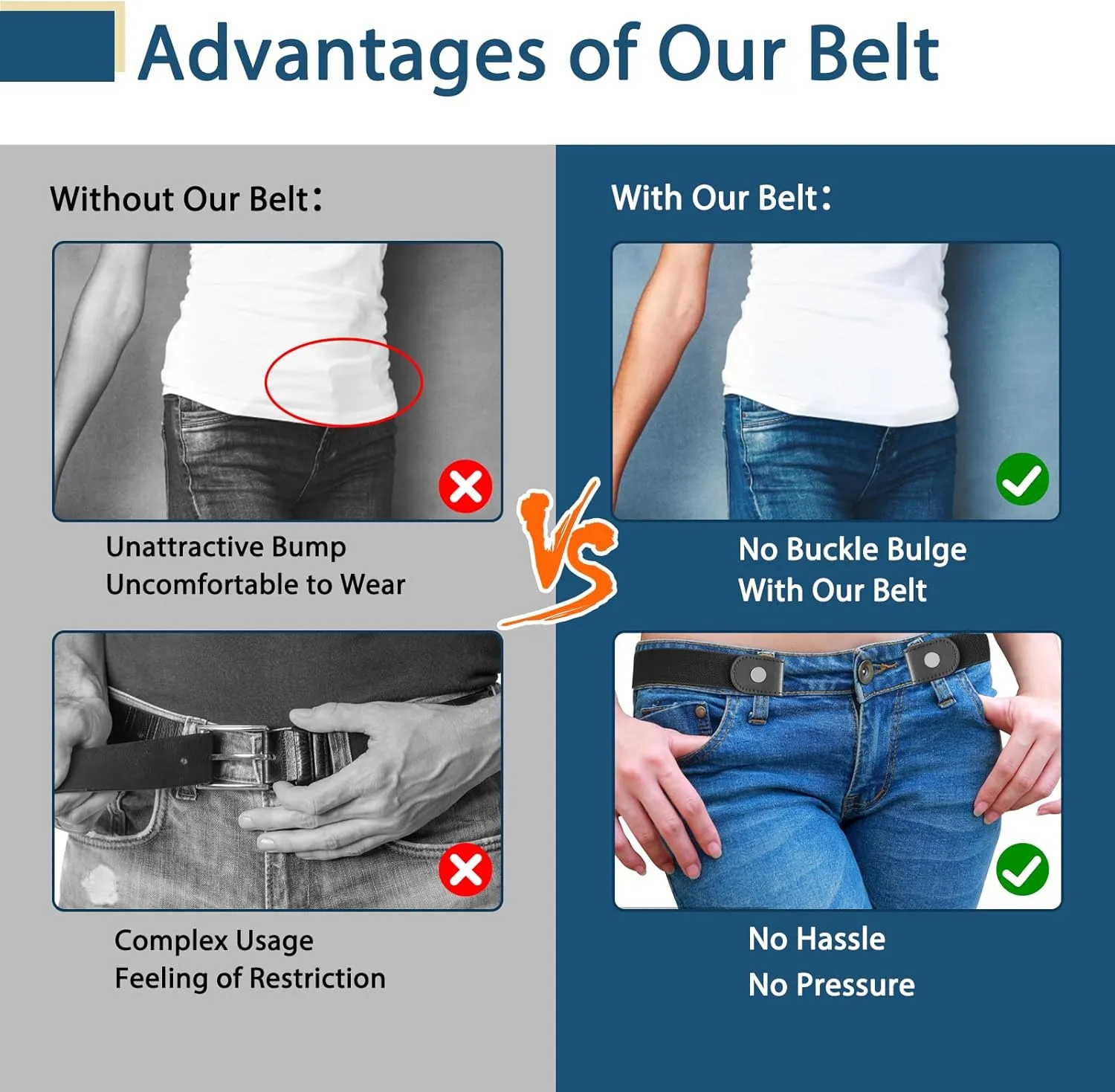4 PcsNo Buckle Stretch Belt for Women and Men Elastic Waist Belt Invisible Belts for Jeans Pants