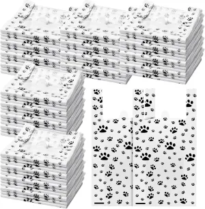 400 Pcs Plastic T Shirt Disposable Print Dog Gift Bags with Handles Design Cat or Dog Paw Thank You Bags for Shopping Gift Merchandise Grocery Home Using, 22 x 11.6 Inches (Black)