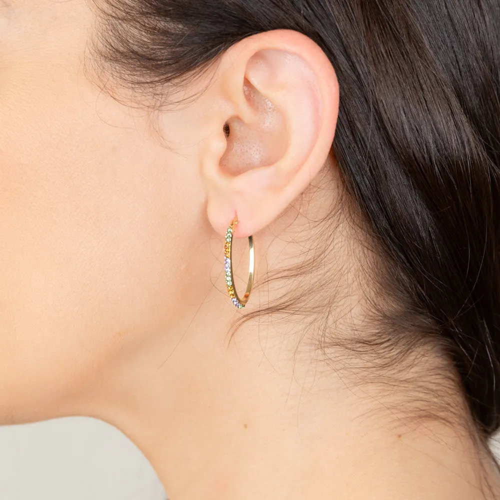9ct Yellow Gold Silverfilled Multicolour Hoop Earrings