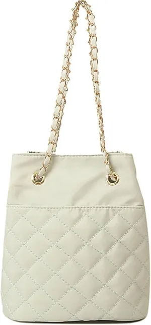 Aesthetic Quilted Chain Bucket Bag Cute Small Crossbody Shoulder Travel Shopping Dating Daily Bag Purse for Women Girls
