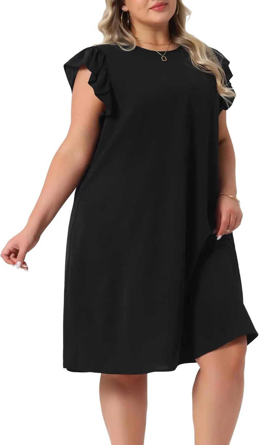 Agnes Orinda Plus Size Summer Dresses for Women Flare Sleeve Beach Casual Sleeveless Tank Loose Sundress