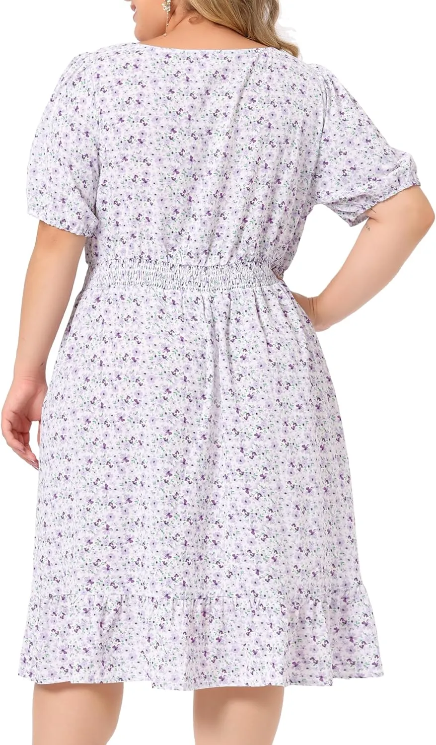 Agnes Orinda Plus Size Women's Dresses Short Sleeve Square Neck Elastic Waist Floral Dress Summer 2024