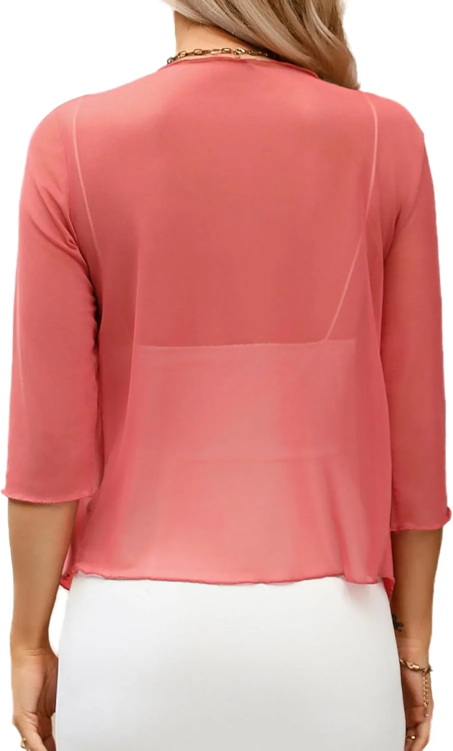 Aiboria Womens 3/4 Sleeve Shrug Sheer Mesh Bolero Tie Front Cropped Cardigan S-XXL