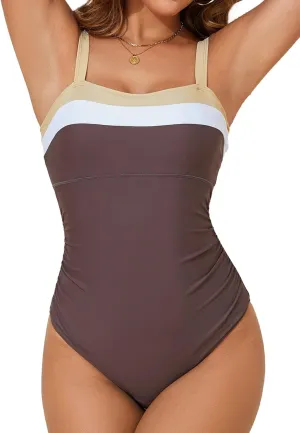 Aleumdr One Piece Swimsuit Women Athletic Bathing Suits Color Block Womens Swimsuits Swimwear
