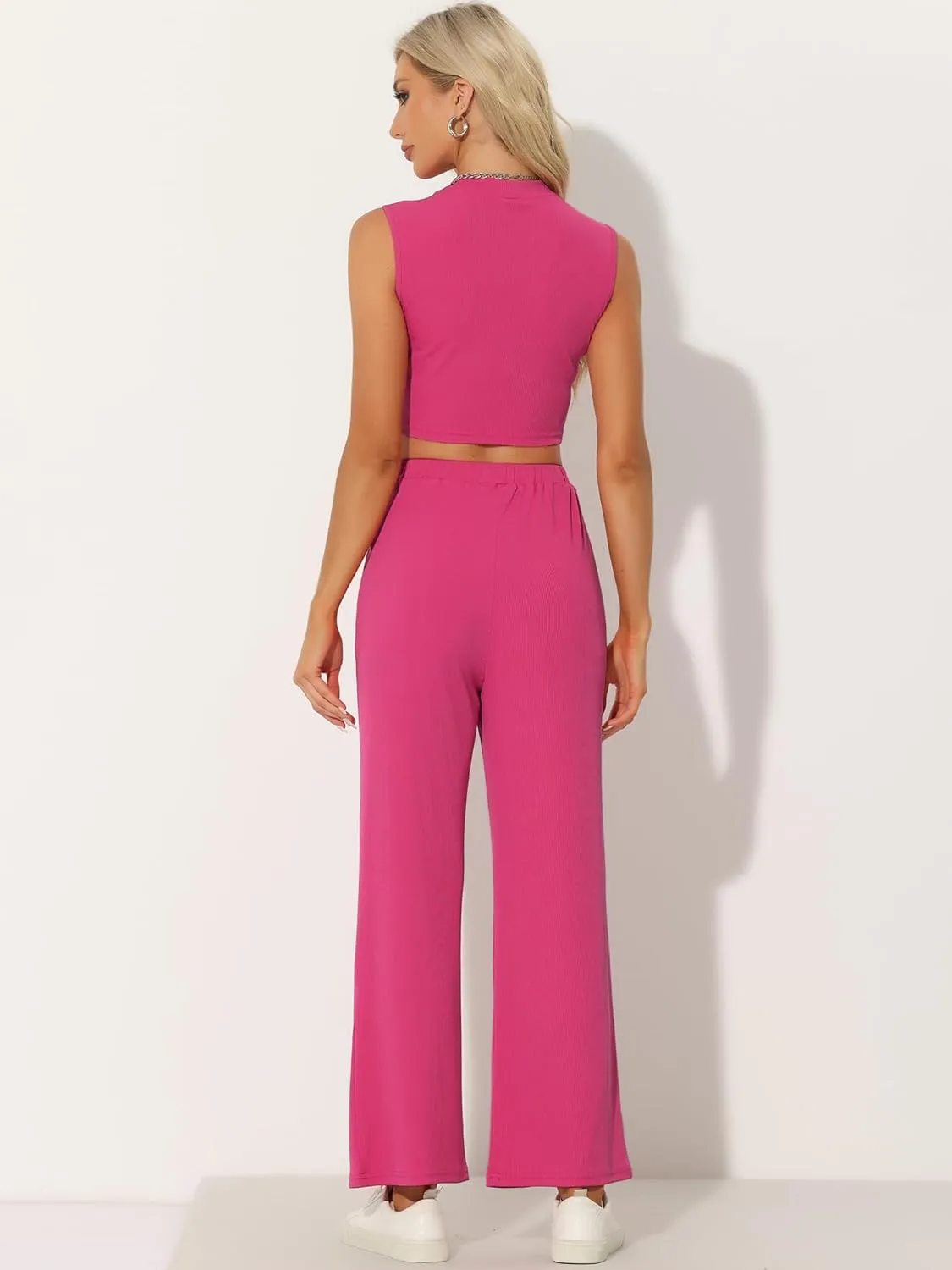 Allegra K Two Piece Pajamas Set for Women's Summer Tank Top Wide Leg Pants Casual Lounge Sets