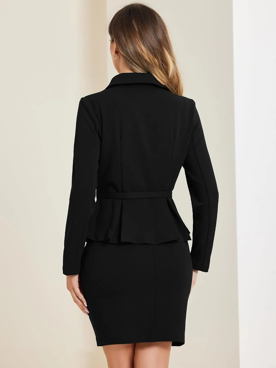 Allegra K Two Pieces Suits for Women's Business Peplum Blazer Jacket Mini Pencil Skirt Sets