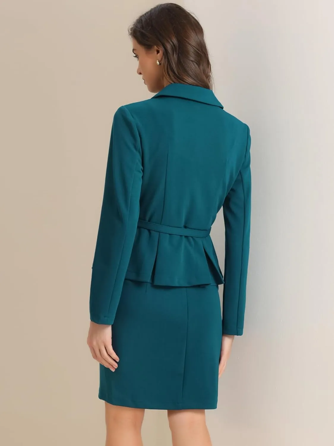Allegra K Two Pieces Suits for Women's Business Peplum Blazer Jacket Mini Pencil Skirt Sets