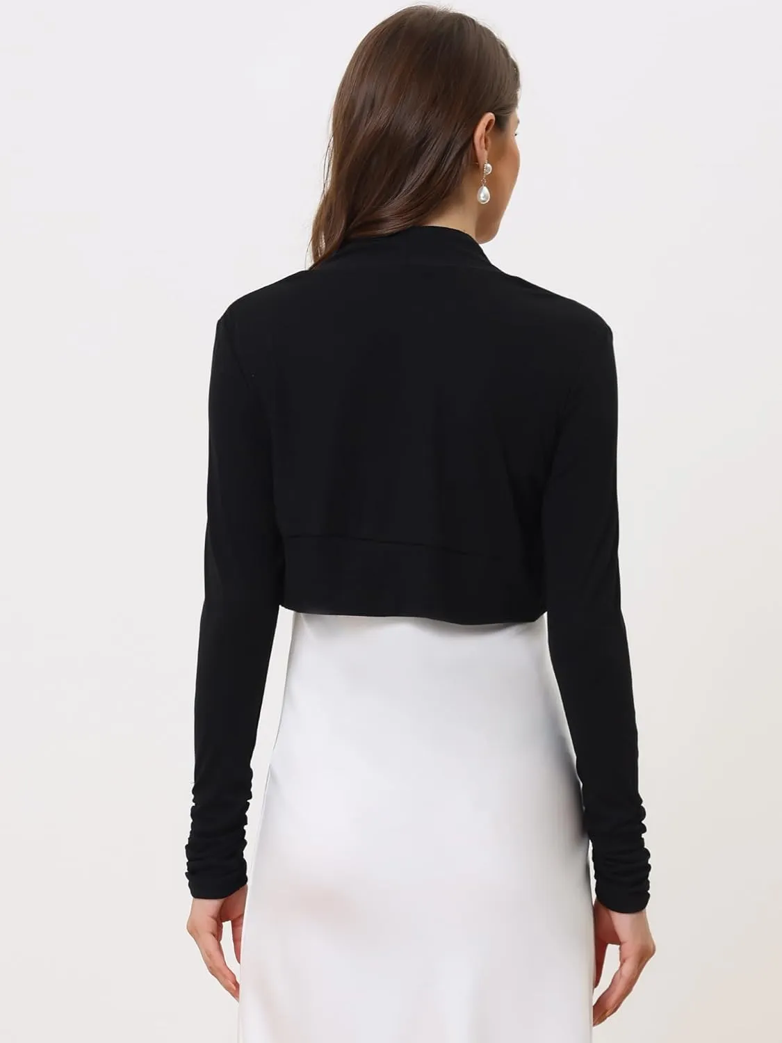 Allegra K Women's Elegant Bolero Shrug Ruched Long Sleeve Open Front Cropped Cardigan