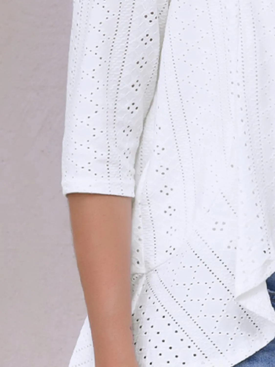 Allegra K Women's Open Front Cardigan 3/4 Sleeve Draped Ruffles Eyelet Summer Cardigans