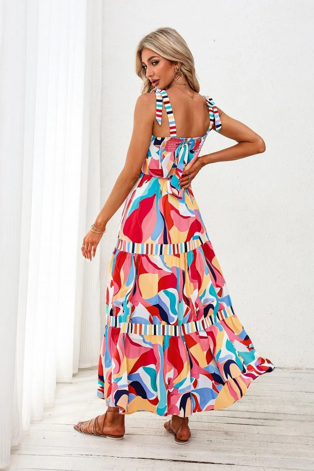 AlvaQ Women's 2025 Summer Sleeveless Floral Print Maxi Dress Strap Square Neck Beach Sun Dress