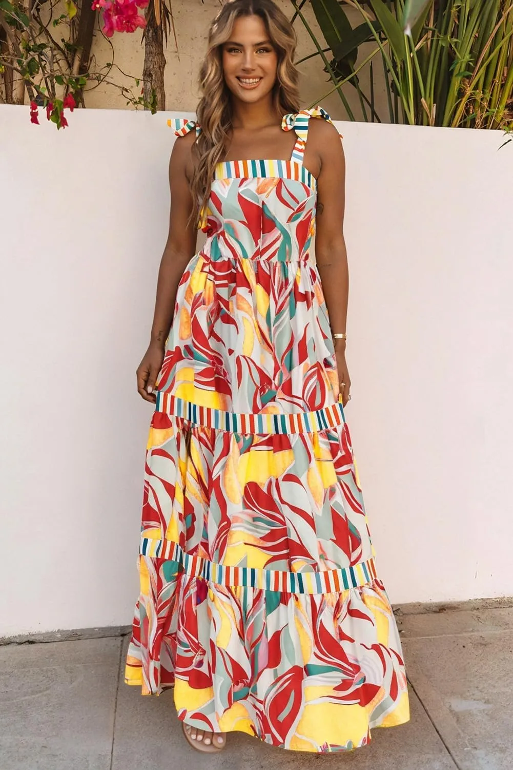 AlvaQ Women's 2025 Summer Sleeveless Floral Print Maxi Dress Strap Square Neck Beach Sun Dress