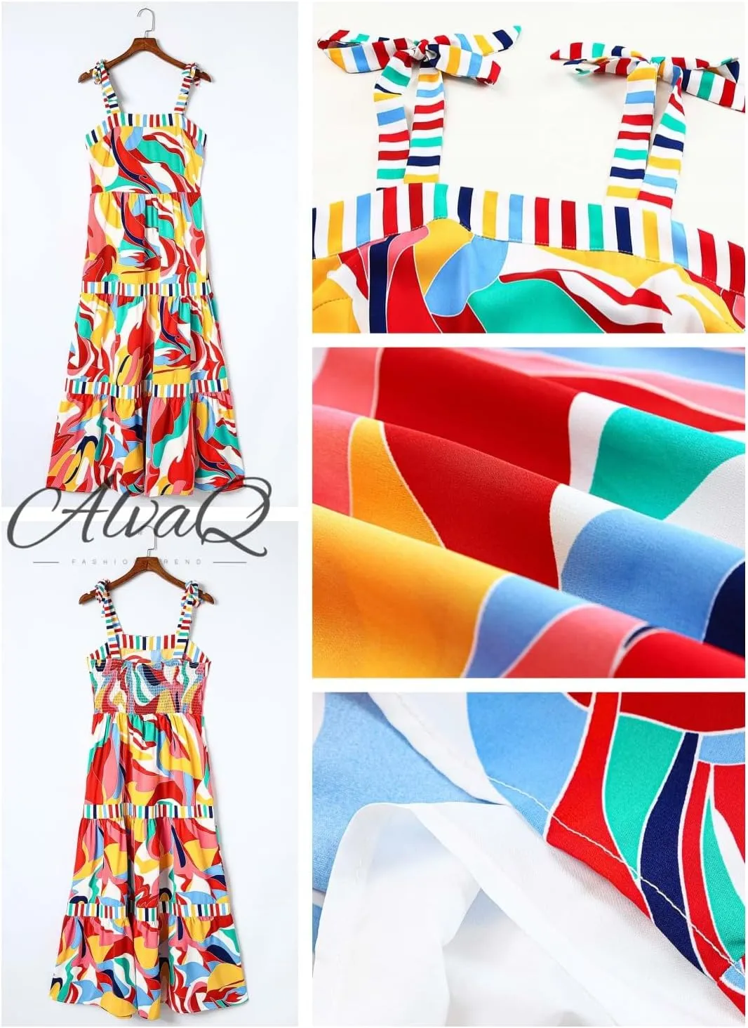 AlvaQ Women's 2025 Summer Sleeveless Floral Print Maxi Dress Strap Square Neck Beach Sun Dress