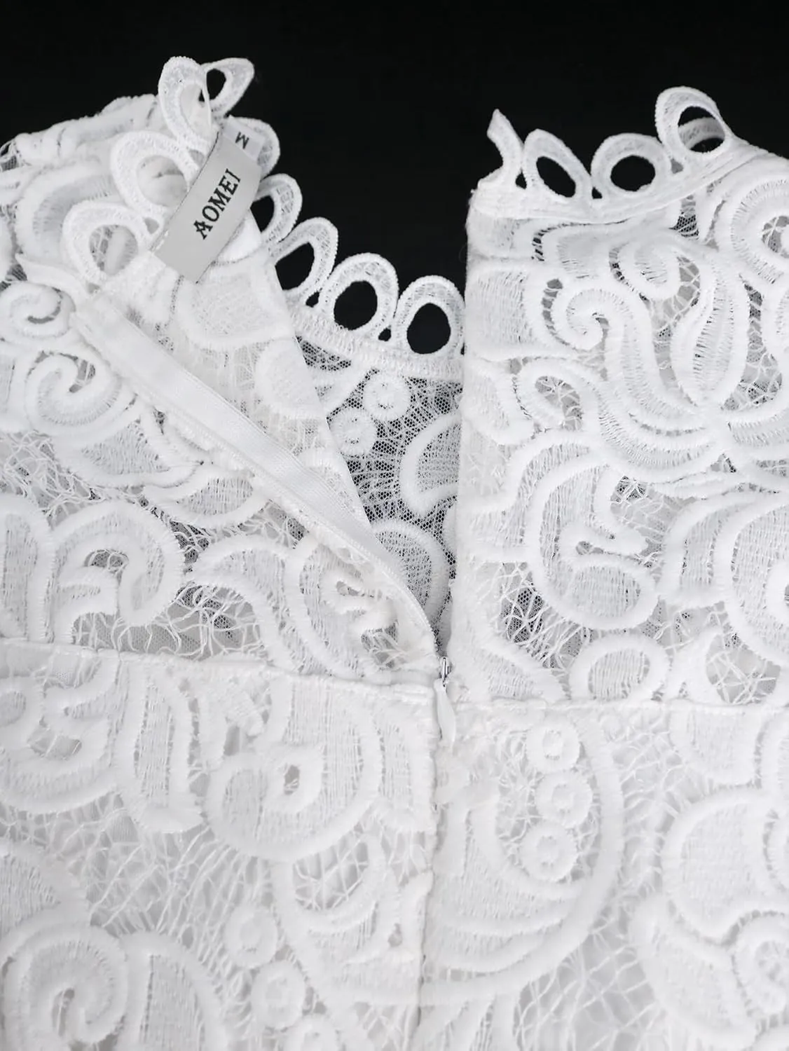 AOMEI Women's White Lace Floral Bridal Dress Long Puffy Sleeve Bodycon Wedding Dresses