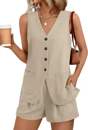 AUTOMET Summer Sets for Women Two Piece Vacation Outfits Short Set Button Down Business Casual Dressy 2 Piece Clothes 2025