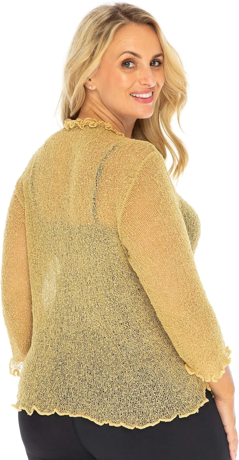 Back From Bali Womens Plus Size Sheer Ruffle Shrug Lightweight Bolero Cardigan Arm Cover 2X 3X 4X