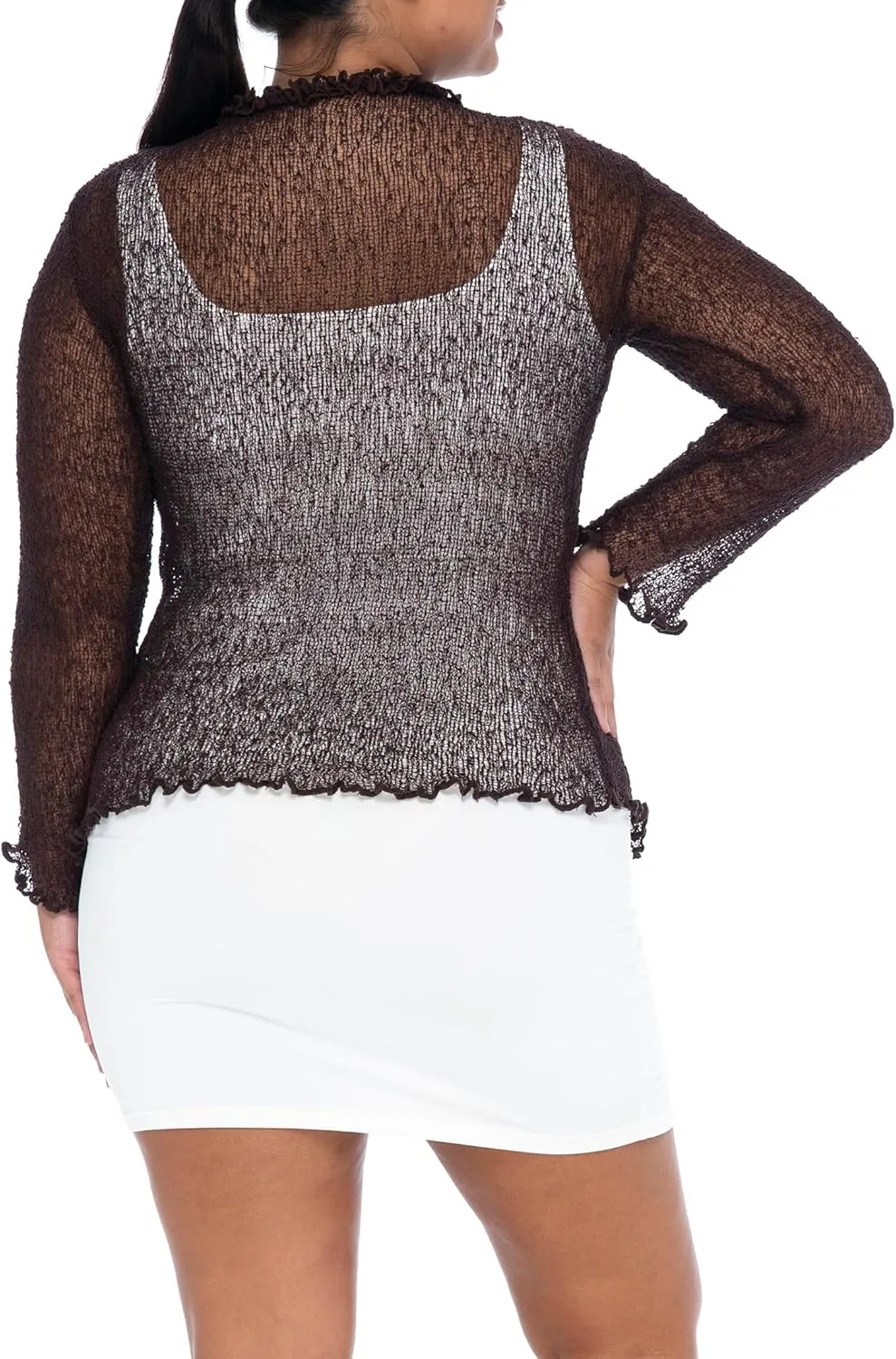 Back From Bali Womens Plus Size Sheer Ruffle Shrug Lightweight Bolero Cardigan Arm Cover 2X 3X 4X